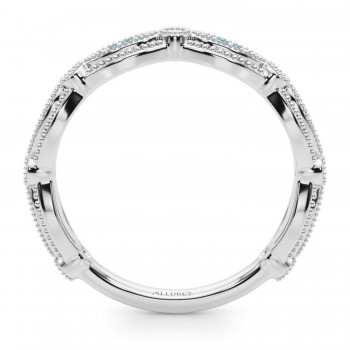 Antique Style Aquamarine & Diamond Wedding Ring Band in Platinum (0.20ct)